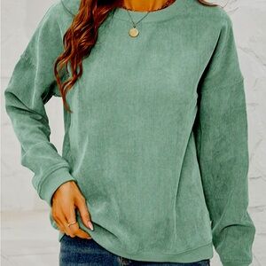 Corduroy Sweater Casual Round Neck
Pullover Long Sleeved Top